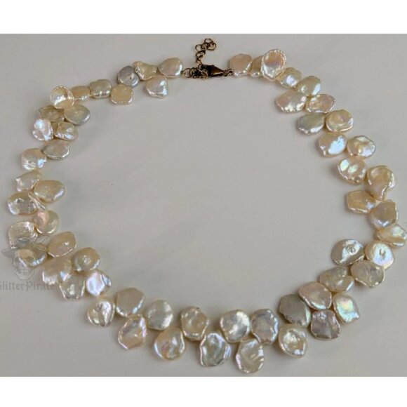 18.5" Keshi 12.5mm Cornflake Cultured Pearl Necklace Gem Quality 14k GF - Picture 2 of 6